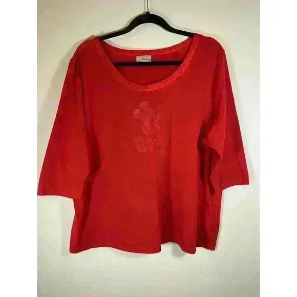 Disney Park Walt Disney World Velvet Mickey Mouse 3/4 Sleeve Top Blouse 2X Red - Picture 1 of 7